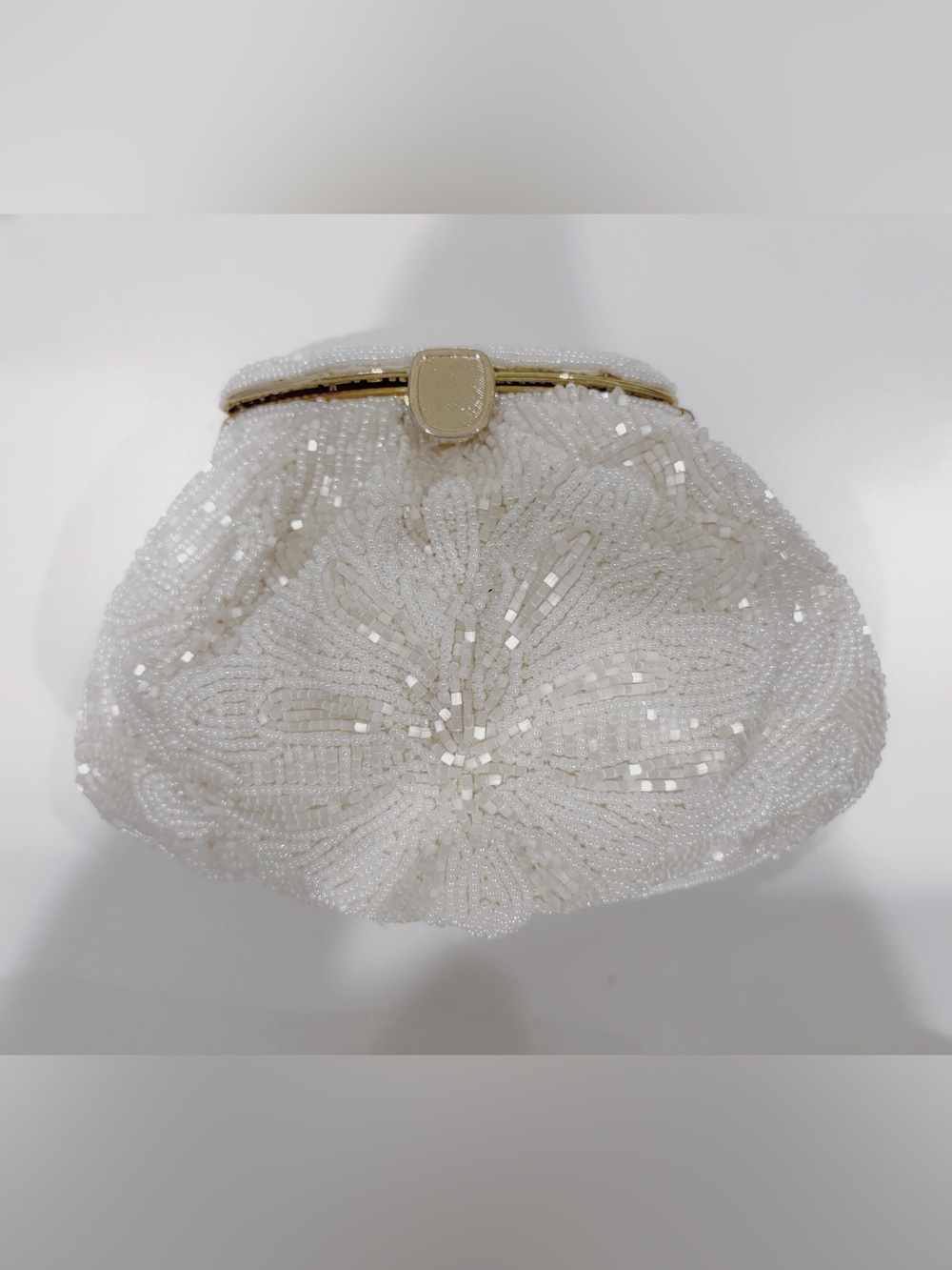 Vintage 1960s Imperial Fashions White Hand-Beaded Clutch Convertible Evening Bag